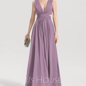A-Line V-neck Floor-Length Chiffon Bridesmaid Dress #220895